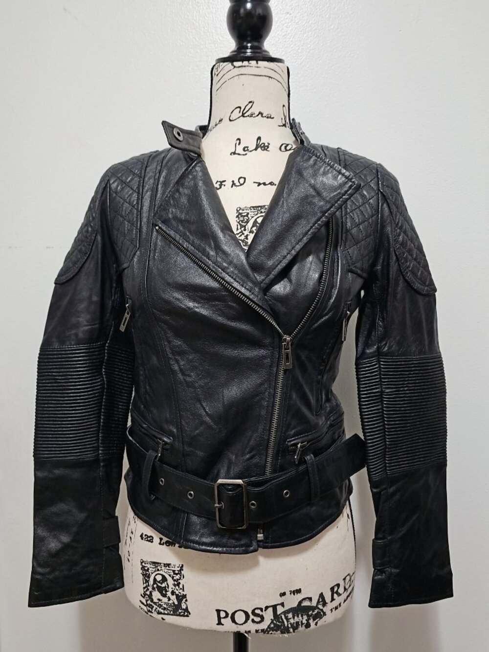 NewReal Lamb Leather Motorcycle Biker Ride Jacket Distressed RetroMilitary Black